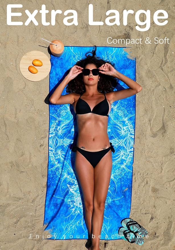 4 Pack Microfiber Lightweight Beach Towel Sand Free Quick Dry Absorbent Thin Compact Towels for Swimming Pool Camping Beach Accessories Large Easy Pack Travel Things for Vacation Essentials Gift