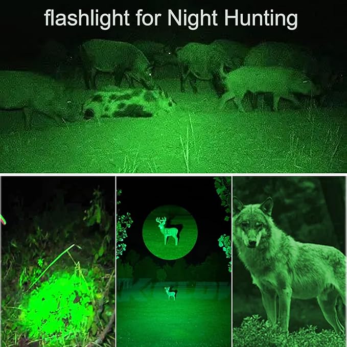 Green Light Flashlight Single Mode Zoomable Green LED Flashlights for Night Hunting, Hog