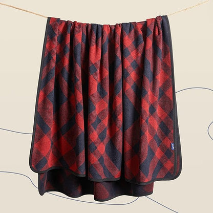 ACUSHLA Merino Wool Blanket - Soft Warm Thick Washable Large Throw Blanket for Camping Bed Couch Outdoor Travel All Weather, Scottish Plaid Red 79X63