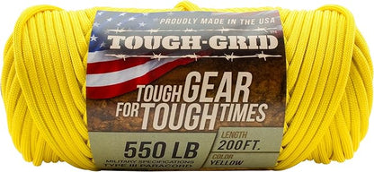 TOUGH-GRID Premium Yellow Paracord 550 lbs Made in USA Outdoor Survival Nylon Rope Tactical Heavy Duty Strands Parachute Cord Used by US Military Type III Mil-Spec