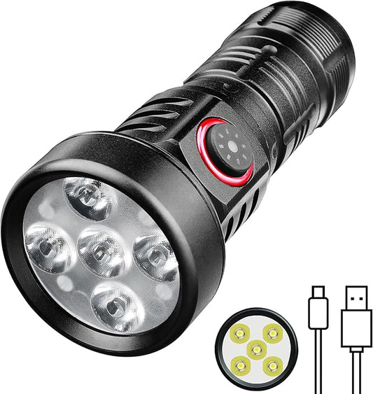 Rechargeable Flashlights High Lumens, Small LED Flashlight 2000 Lumens, EDC Super Bright Flashlight, IP68 Waterproof Flashlights for Camping Hiking Emergencies -Black