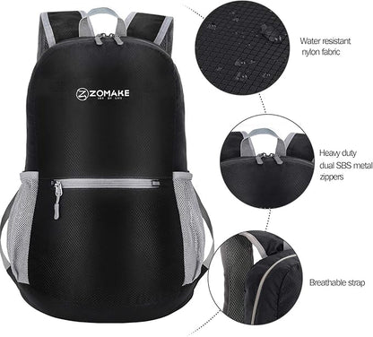 ZOMAKE Ultra Lightweight Hiking Backpack 20L, Packable Small Backpacks Water Resistant Daypack for Women Men(Black)