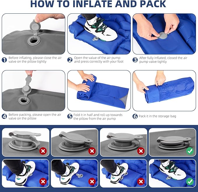 Sleeping Pad, Ultralight Inflatable Sleeping Pad for Camping with Pillow, Built-in Pump, Ultimate for Camping, Hiking - Airpad, Carry Bag, Repair Kit, Compact & Lightweight Camping Pad(Blue)