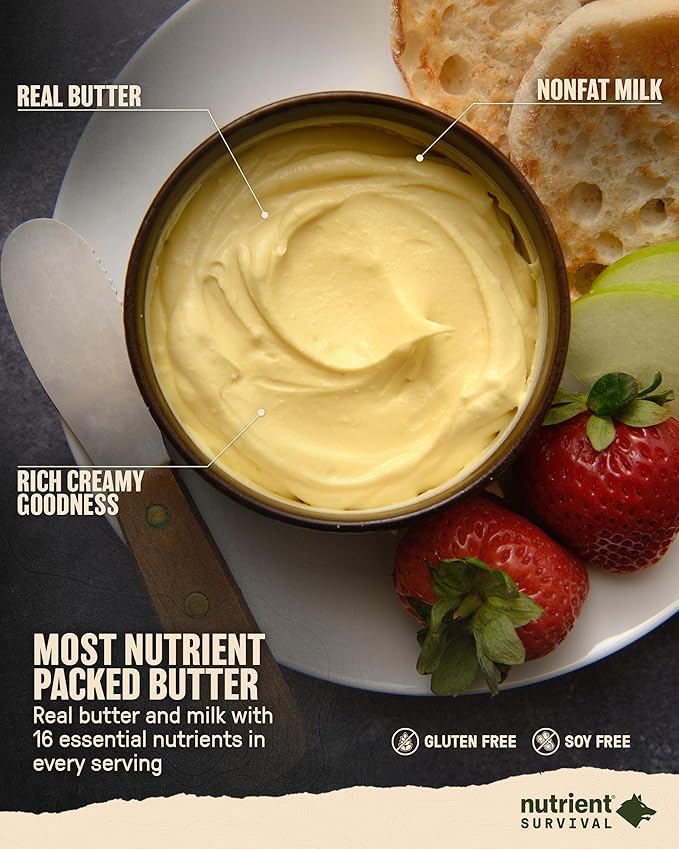 Nutrient Survival Vitamin Butter Powder, Freeze Dried Prepper Supplies & Emergency Food Supply, 16 Essential Nutrients, Soy & Gluten Free, Shelf Stable Up to 10 Years, One Can, 204 Servings