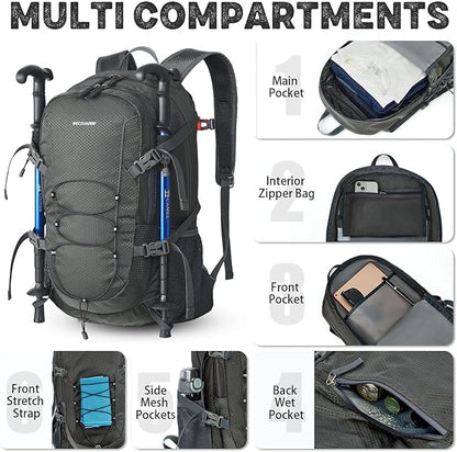 40L Lightweight Hiking Backpack Travel Packable Daypack for Women and Men, Grey