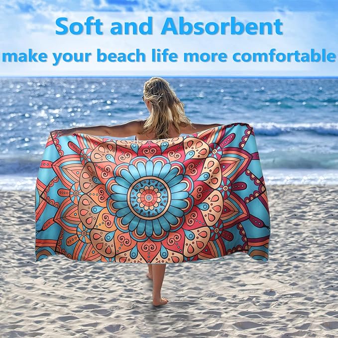 Microfiber Beach Towels 2 Packs, Oversized Quick-Dry Towels for Adults, Lightweight Thin Towels (72" x 36") for Swimming, Beach, Camping