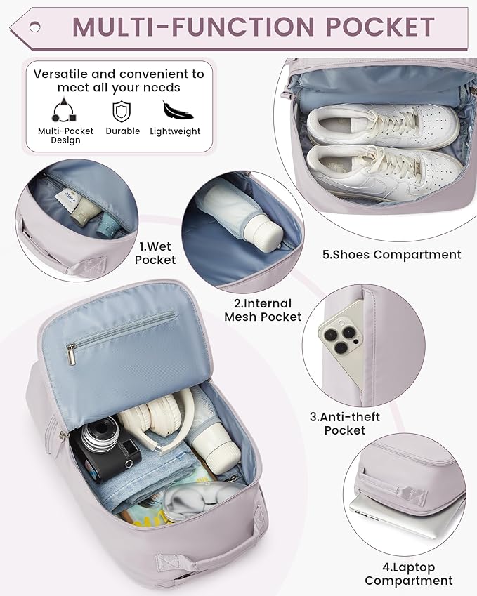 Gym Backpack for Women, Gym Bag with Shoe Compartment, Waterproof Lightweight Sports Yoga Travel Backpack with Wet Pocket, Pink