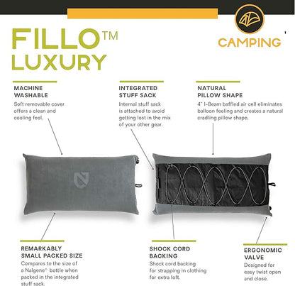NEMO Fillo Luxury Pillow | Inflatable Pillow for Travel, Backpacking, and Camping, Goodnight Gray