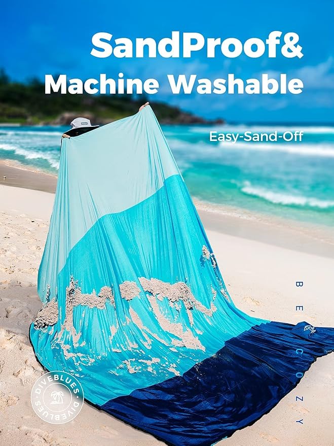 OCOOPA Beach Blanket, Extra Large Sandproof Waterproof, Picnic Mat, 8 Persons Family Size, Sand Free, Comfortable, Durable Parachute Nylon 210T, Lightweight, 4 Stakes&1 Travel Bag, S09