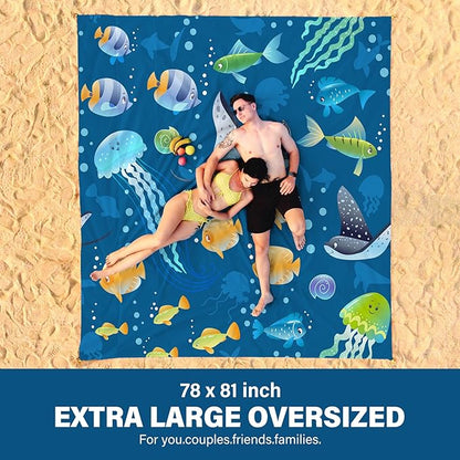 Beach Blanket Oversized Extra Large 78" X 81",Waterproof Sandproof Beach Blanket 1-7 Adults Lightweight Durable for Travel Camping Hiking Picnic