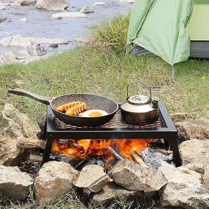 VEVOR Folding Campfire Grill, Heavy Duty Steel Mesh Grate, 18" Portable Camping Grates Over Fire Pit, Camp Fire Cooking Equipment with Legs Carrying Bag, Grilling Rack for Outdoor Open Flame Cooking