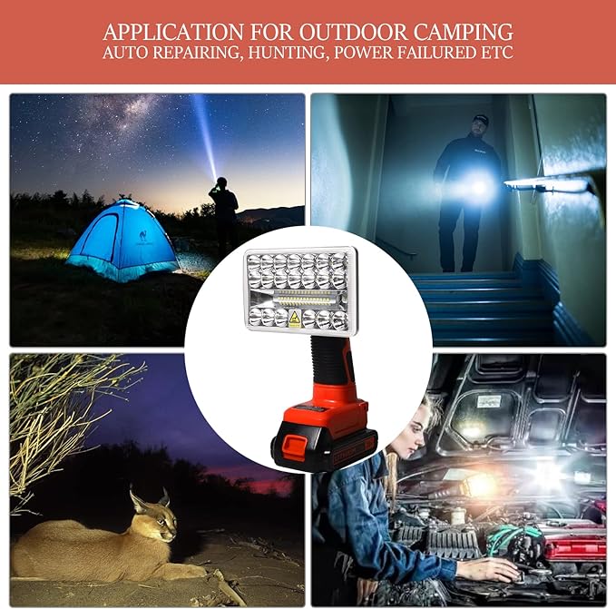 YEX-BUR for Black and Decker 20v Light, LED Work Light for Black and Decker 20V, 18W 2000LM Portable Spotlight Floodlights with USB-A Port for Camping Car Repairing Garage