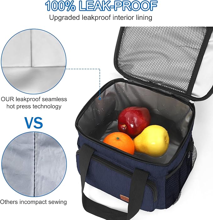 Femuar Lunch Bags for Women/Men, Insulated Lunch Bag for Work Office Picnic - Lunch Cooler Bag Leakproof Lunch Box with Adjustable Shoulder Strap - Dark Blue