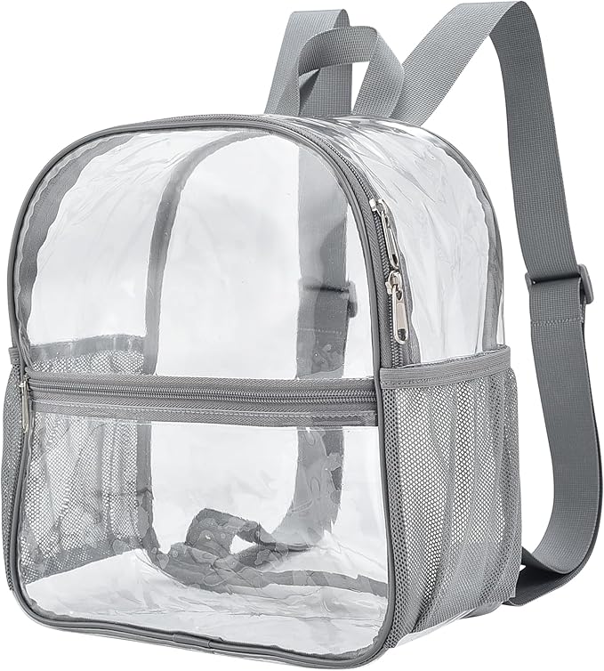Oraben Clear Backpack for Stadium Events Clear Stadium Backpack 12x6x12 Bag (Nylon Shoulder Straps, Grey)