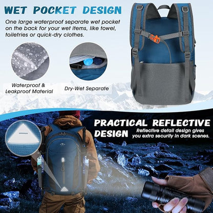 RAINSMORE Hiking Backpack 40L Lightweight Packable Camping Backpack Waterproof Travel Daypack Men Women Hiking Daypack