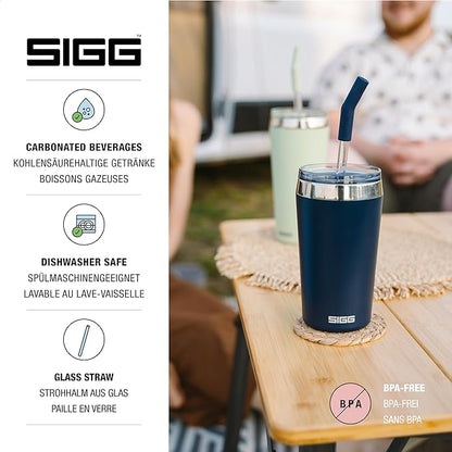 SIGG - Insulated Mug - Travel Mug Helia - With Durable Glass Straw & Cleaning Brush - Leakproof - BPA Free - 18/8 Stainless Steel - 15oz/20oz