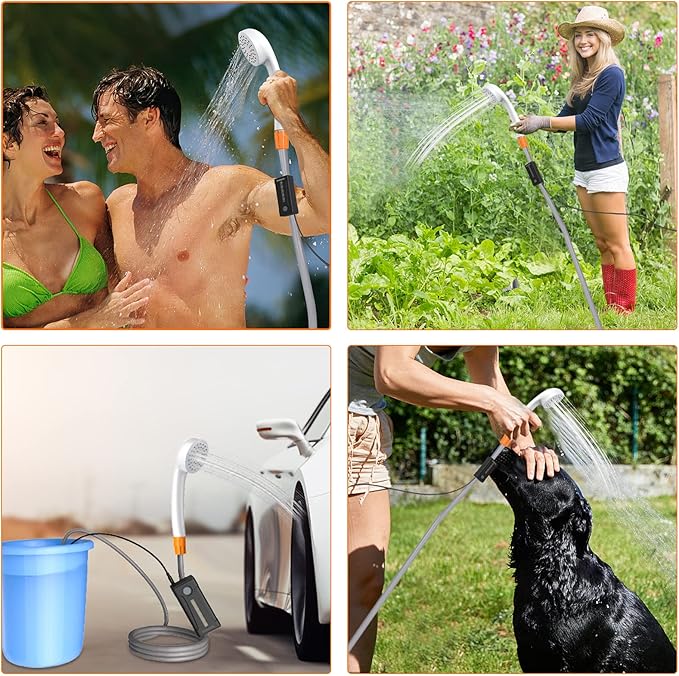 Portable Electric Shower Travel rain Shower Pump Camping Shower kit and 6.5 Gallon Folding Bucket for Indoor or Outdoor Shower car Cleaning pet Bath