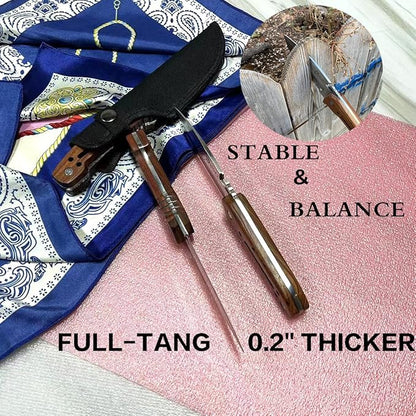 HelloWZXD Bushcraft Knife Full Tang Bush Knife - 0.2’’ Thick Fixed Blade Knife Stainless Steel - 9” Camping Knife w Sheath - Survival Hiking Hunting Camping Knives & Bushcraft Tool, wood