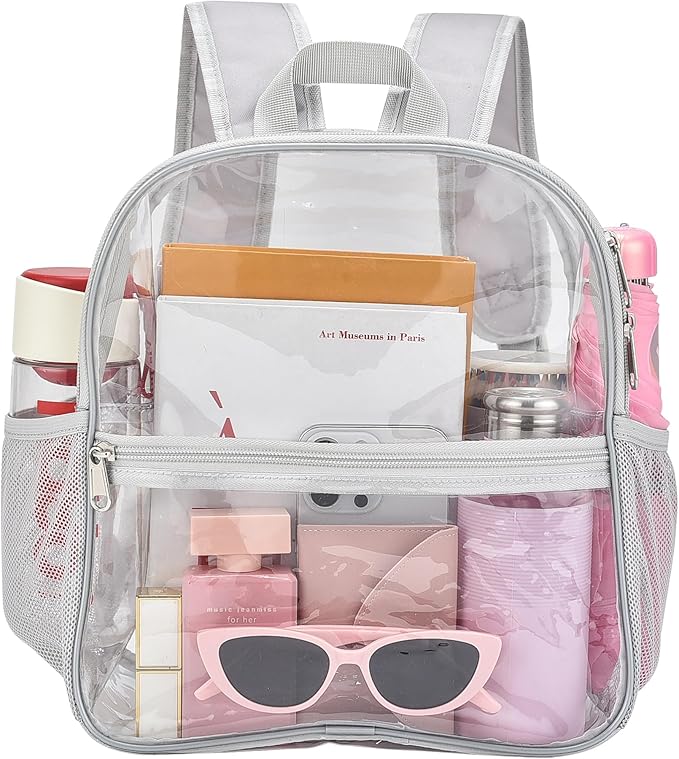 Oraben Clear Backpack for Stadium Events Clear Stadium Backpack 12x6x12 Bag (Enhanced Strap, Sliver)