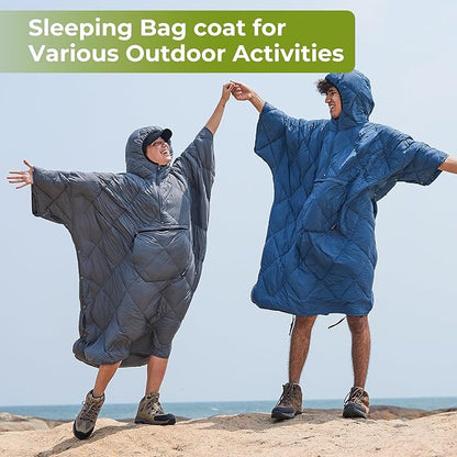 ATEPA Blanket Poncho Hooded Ultralight Water-Resisitant Warm Wearable Blanket Sleeping Bag Coat Cloak Camping Blanket