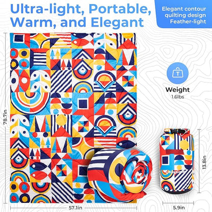 KingCamp Lightweight Camping Blanket - Down Alternative Puffy Printed Camping Quilt - Portable for Travel, Picnic, Hiking, Stadium, Airplane - 79" x 57" (Festival)