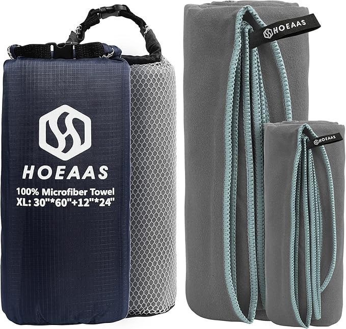HOEAAS 2 Pack Microfiber Camping Towels, Quick Dry Towel, Super Absorbent Ultra Compact Travel Towel Soft Lightweight Sports Towel for Sweat Fast Drying Towels for Pool,Gym,Hiking,Backpacking,Fitness