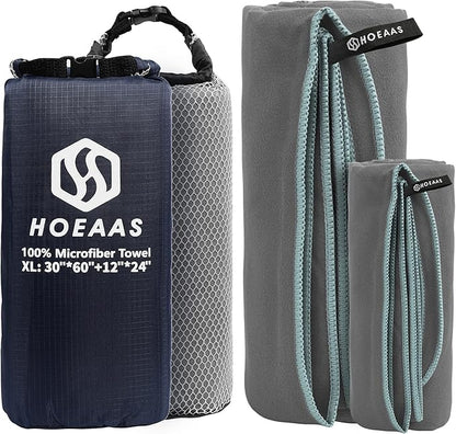 HOEAAS 2 Pack Microfiber Camping Towels, Quick Dry Towel, Super Absorbent Ultra Compact Travel Towel Soft Lightweight Sports Towel for Sweat Fast Drying Towels for Pool,Gym,Hiking,Backpacking,Fitness