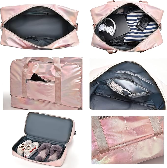 Travel Bag, Gym Bag for Women, Weekender Bags for Women, 40 L Waterproof Duffel Bag, with Shoe and Wet Compartments, Perfect for Gym,Overnight and Travel Use (Pink)