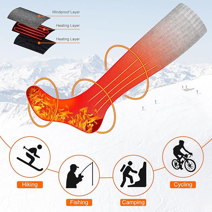 Heated Socks, Battery Rechargeable Electric Heating Socks, Thermal Warm Socks for Men Women Hiking Camping Winter Footwarmers