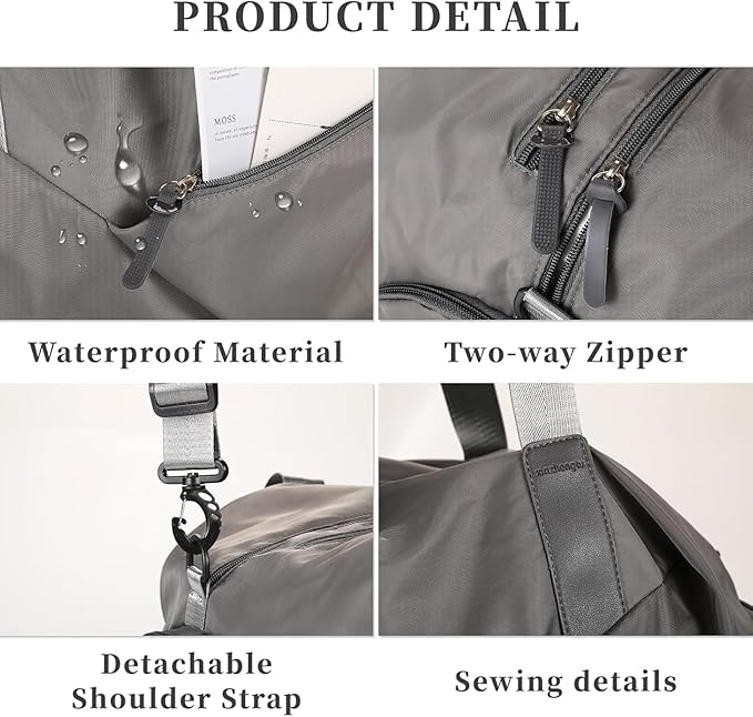 Gym Bag for Men & Women with Shoe Wet Compartment and Wet Pocket, Waterproof Sports Bags for Men, Weekender Overnight Bag, Sport Gym Tote Bags Swimming Yoga (Grey)
