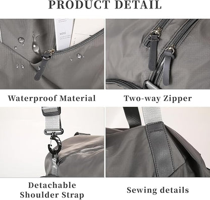 Gym Bag for Men & Women with Shoe Wet Compartment and Wet Pocket, Waterproof Sports Bags for Men, Weekender Overnight Bag, Sport Gym Tote Bags Swimming Yoga (Grey)