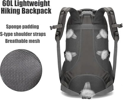 Yesland 60L Lightweight Hiking Backpack, Outdoor Sport Travel Daypack Camping Backpack Hiking Bag for Cycling, Hiking, Running, Climbing, Touring, Men, Women, Black