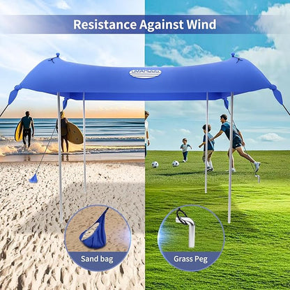 UMARDOO Family Beach Tent Canopy Sun Shade Portable 10×10FT,Wind Resistance Beach Sun Shelter Easy Setup with Packable Carry Bag for Outdoor Travel UPF 50+(Blue)
