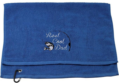 Fishing Towel Fisherman Gift Reel Cool Dad Papa Embroidered Towel with Clip
