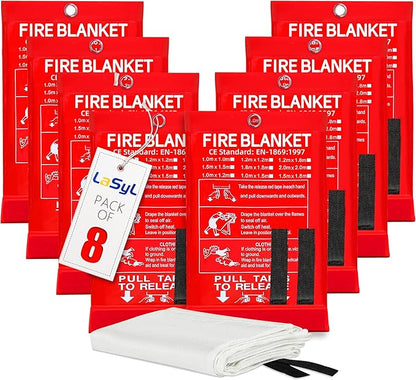 LaSyL Fire Blanket Emergency for Home, 40" x 40"(Pack of 8), Fire Supression Blanket Good for Home Safety, Kitchen, and Camping,Hurricane Preparedness Items