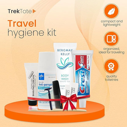 Trektote Travel Toiletry Kit For Men And Women – 10 Piece Set of Travel Size Toiletries, TSA Compliant, Includes Body Wash, Deodorant, Shaving Cream And Razor, Oral Care, Reusable Toiletry Bag & More