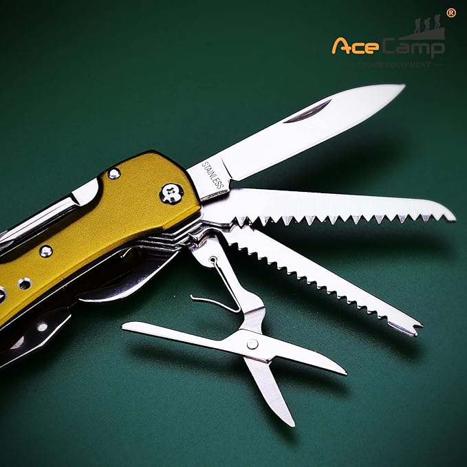 14-in-1 multifunctional pocket tools with led, knives, scissors, corkscrews, screwdrivers, for outdoor, camping, fishing