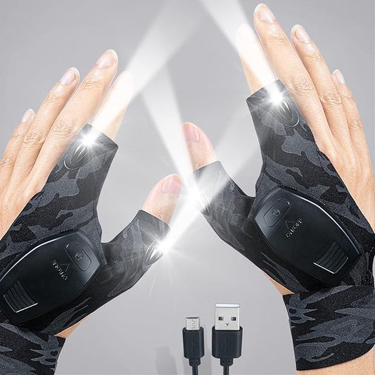 ThxToms Chargable Flashlight Gloves Gifts for Men, Father's Day Gifts for Dad, Unique Birthday Stuff and Tools for Repairing Fishing Camping