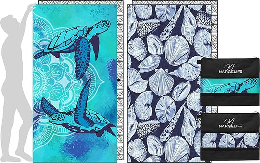 Microfiber Beach Towel – Quick Dry Lightweight Sand Free Oversized Large Towel Accessories Swim Pool Yoga Camping Summer Cruise Ship Essentials Cloud Compact Sandproof Gift (Turtle Shell,71" 32")