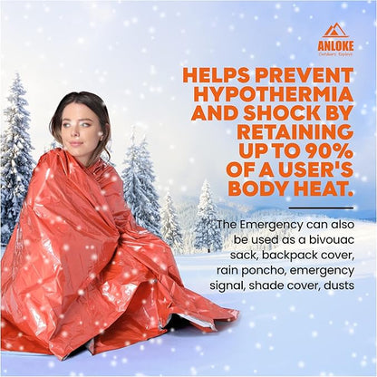 Emergency Blankets Mylar Thermal Blanket (4 Pack) of Gigantic Space Blanket 82 * 52 in. Survival Blankets Heavy Duty Camping Gear,First Aid, Silver+Orange