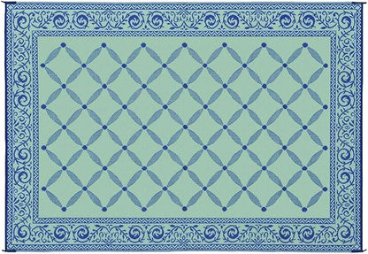 Stylish Camping 119123 9-feet by 12-feet Reversible Mat, Plastic Straw Rug, Large Floor Mat for Outdoors, RV, Patio, Backyard, Picnic, Beach, Camping (Blue/Light-Green)