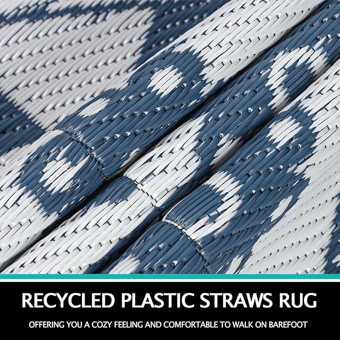 Capslpad 6Ft Round Outdoor Rug for Patios Clearance Reversible Mat Plastic Straw Patio Rugs Lightweight RV Camping Mat Circle Outside Area Rug Carpet for Balcony Deck Trailer Picnic,Blue