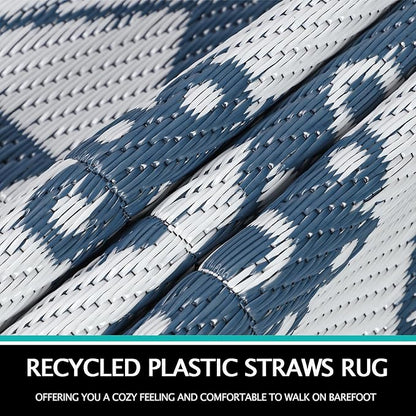 Capslpad 6Ft Round Outdoor Rug for Patios Clearance Reversible Mat Plastic Straw Patio Rugs Lightweight RV Camping Mat Circle Outside Area Rug Carpet for Balcony Deck Trailer Picnic,Blue