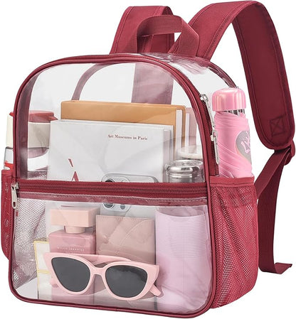 Oraben Clear Backpack for Stadium Events Clear Stadium Backpack 12x6x12 Bag (Enhanced Strap, Rose Red)