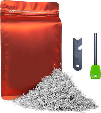 Magnesium Chips Shavings Fire Starter Kit Big Package, 99.9% Purity, Net Weight 130g, Emergency Fire Starting, Wilderness Outdoor, Camping Hiking, Jungle Survival, Package Dimensions 9''x5.5''x2.2''