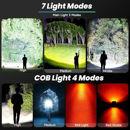 Rechargeable LED Flashlights High Lumens, 900,000 Lumens Super Bright Flashlights with 7 Lighting Modes, Long Lasting and Water Resistance, Powerful Flashlights for Home Camping Hiking(2 Pack)