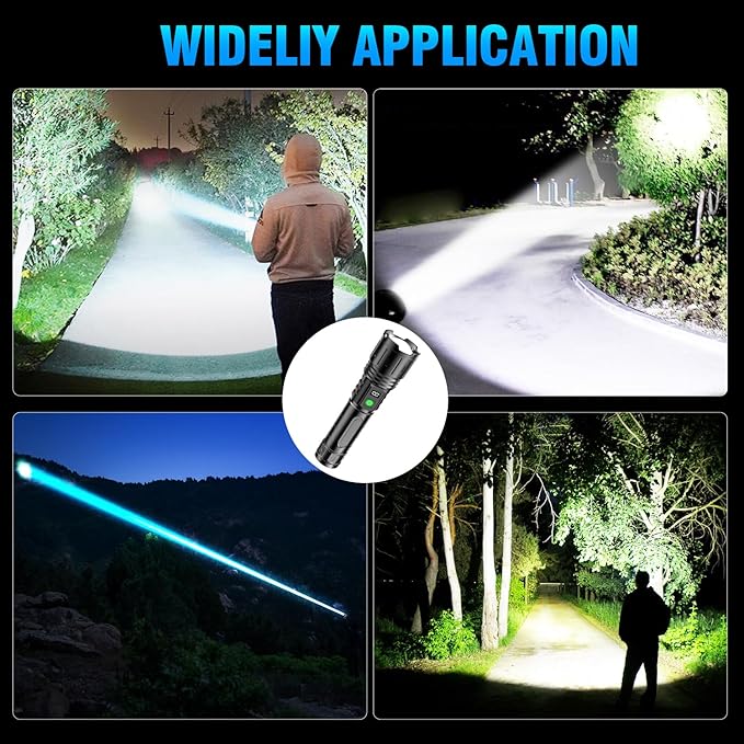 Flashlights 20000 High Lumens Rechargeable - 1500 Meters Long Beam Super Bright LED Flash Light with Power Display & IPX5 Waterproof for Camping, 20H Runtime,5 Modes,Zoomable with Belt Holsters