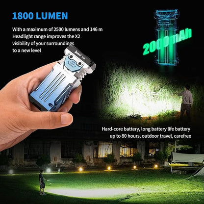 WUBEN X2 1,800 High Lumens Outdoor Pocket Flashlight 90+ High CRI, 175° Floodlighting Mini Rechargeable Flashlight for EDC, Camping, Night Walk, Emergency with 6 Light Modes, Type-C Charging Lanyard