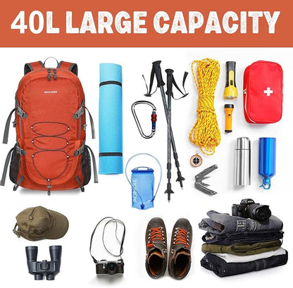 40L Lightweight Hiking Backpack Travel Packable Daypack for Women and Men, Orange