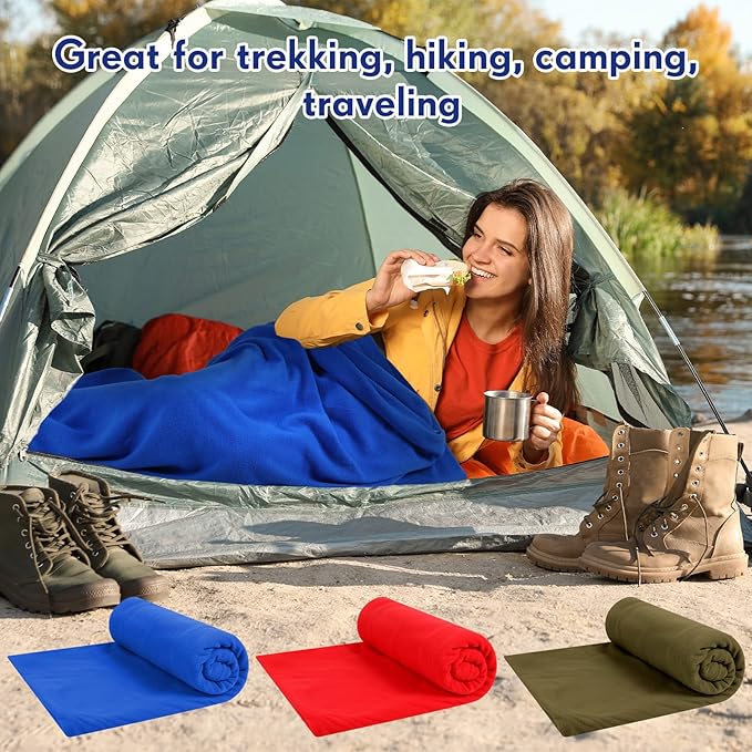 Mixweer 3 Pcs Fleece Sleeping Bag Liner for Adult Warm or Cold Weather 75" Adds 12 Degrees Fahrenheit More Warmth Zippered Camping Blanket Liner with Bag for Adult Travel